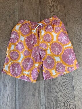 First Wave Citrus Stripe Swim Trunks - Pink, Orange & Cream